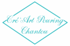 Logo turquoise Cré'Art Pouring Chantou, texte calligraphié élégant dans un cadre en losange minimaliste.